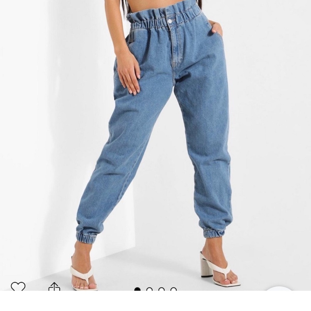 Paperbag Cuffed Denim Joggers - Blue Women's Jeans